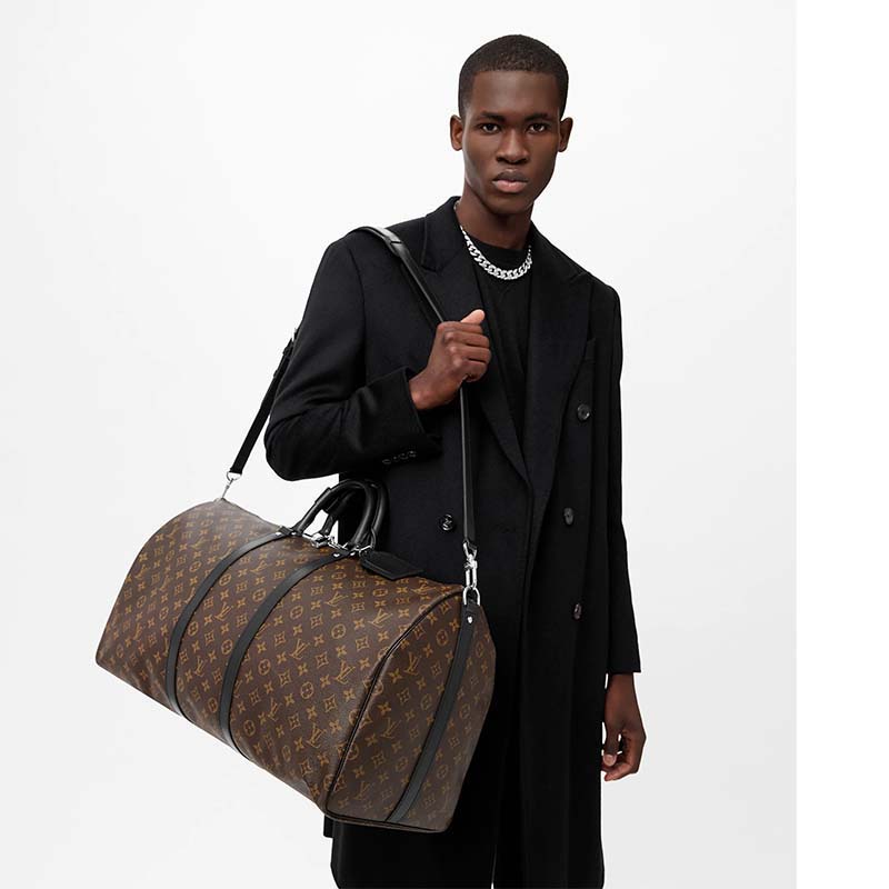 Louis Vuitton LV Unisex Keepall Bandoulière 55 Monogram Canvas Natural Cowhide Leather