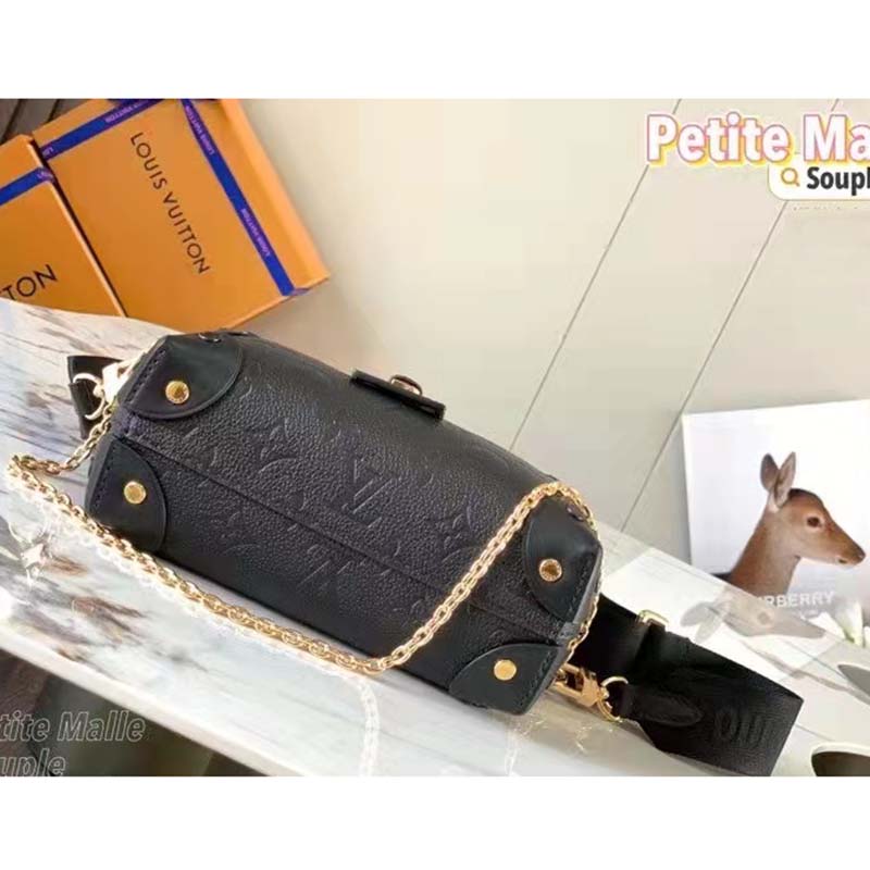 Louis Vuitton LV Women Petite Malle Souple Black Embossed Grained Cowhide Leather
