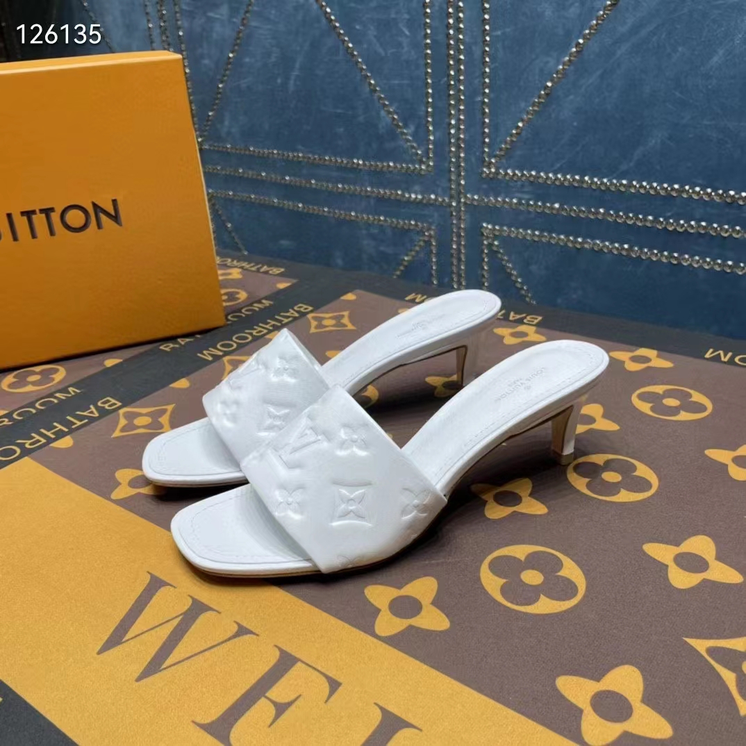 Louis Vuitton LV Women Revival Mule White Monogram Embossed Lambskin 5.5 cm Heel