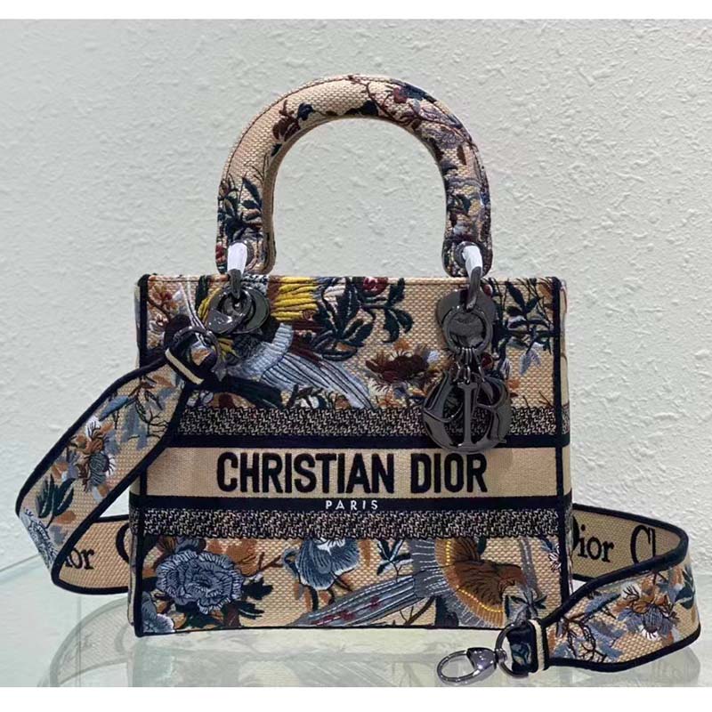 Dior Women CD Medium Lady D-Lite Bag Beige Multicolor Dior Jardin D’Hiver Embroidery
