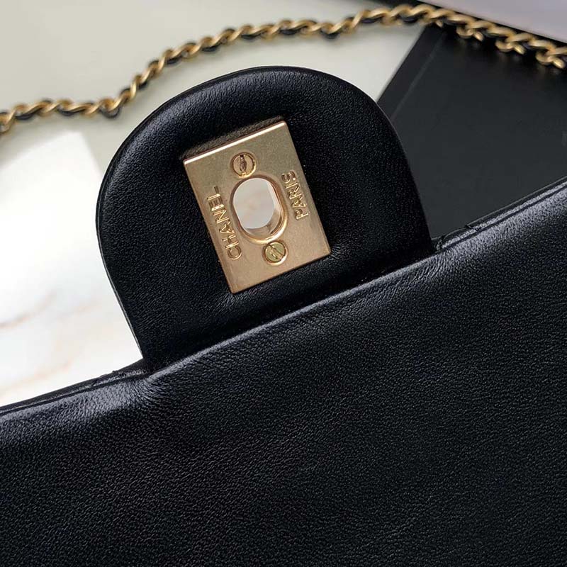 Chanel Women Mini Flap Bag Calfskin Gold-Tone Metal Ball Black