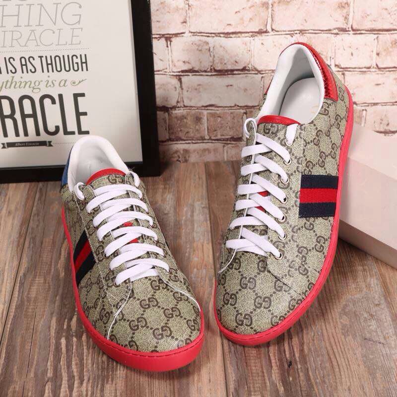 Gucci Men Ace GG Supreme Canvas Sneaker Shoes-Red