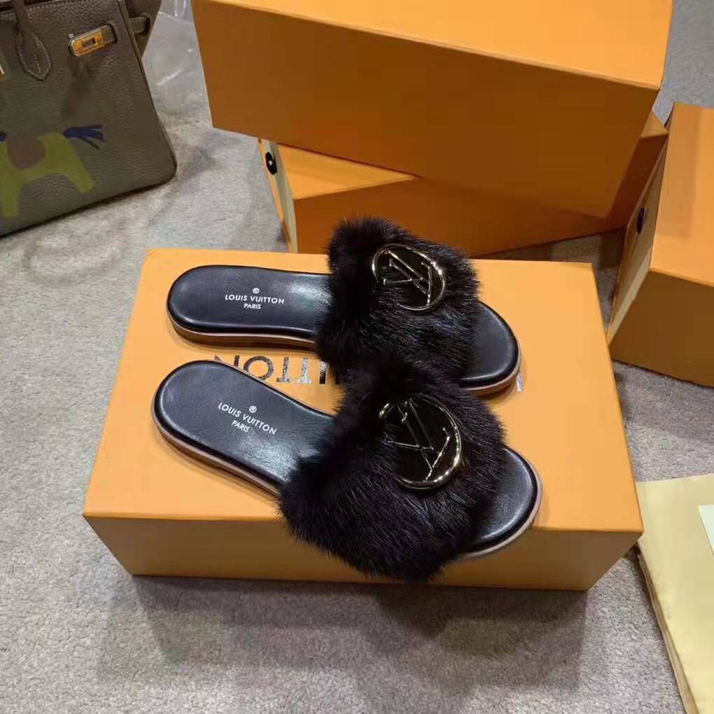 Louis Vuitton LV Women Lock It Mule in Mink and Leather-Black