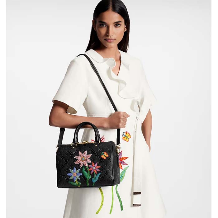 Louis Vuitton Women LVxYK Speedy Bandoulière 25 Black Embossed Grained Monogram Cowhide Leather