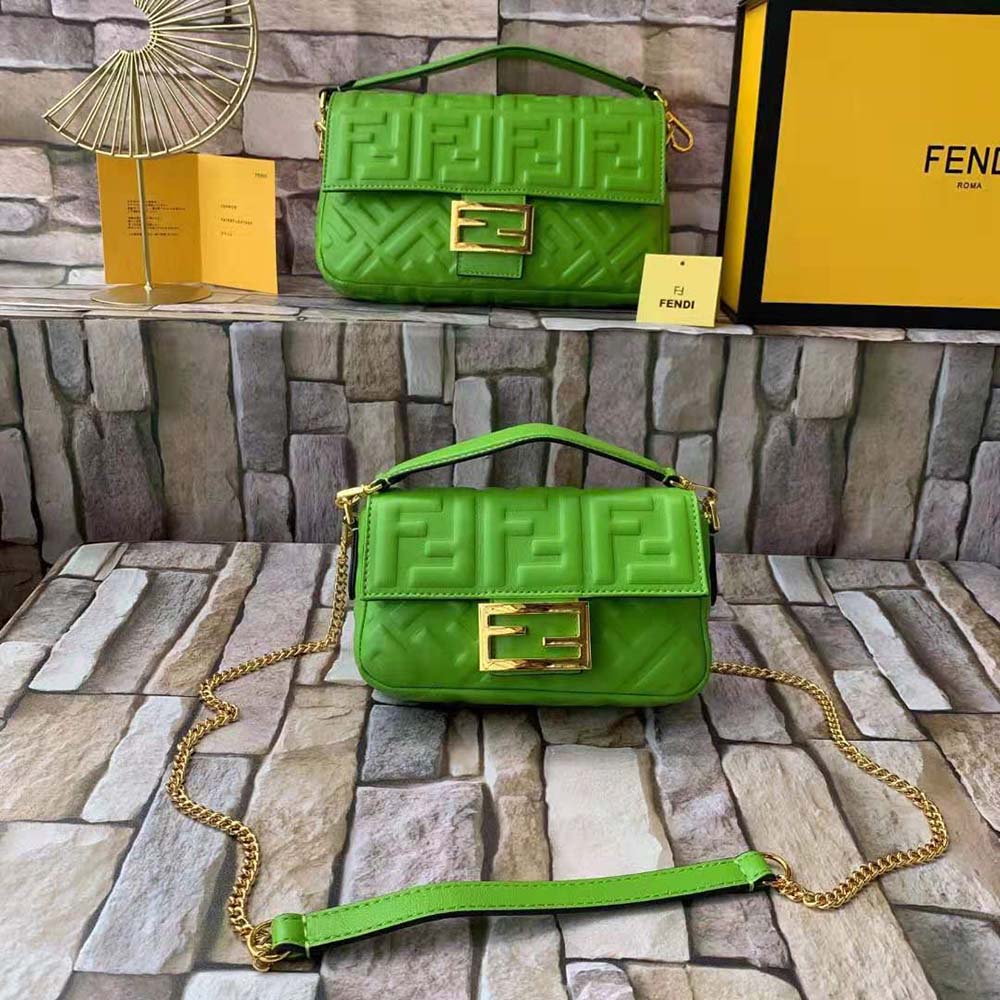 Fendi Women Baguette Soft Nappa Leather Bag-Green