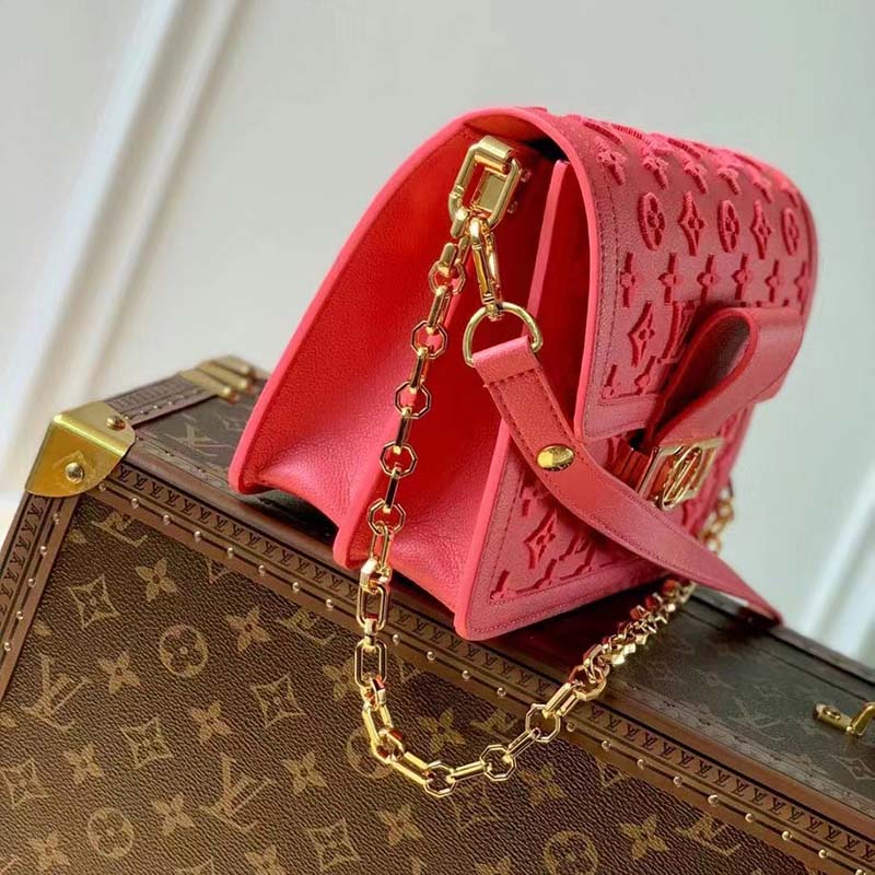 Louis Vuitton LV Women Mini Dauphine Handbag Fluo Pink Tufted Grained Calfskin Leather