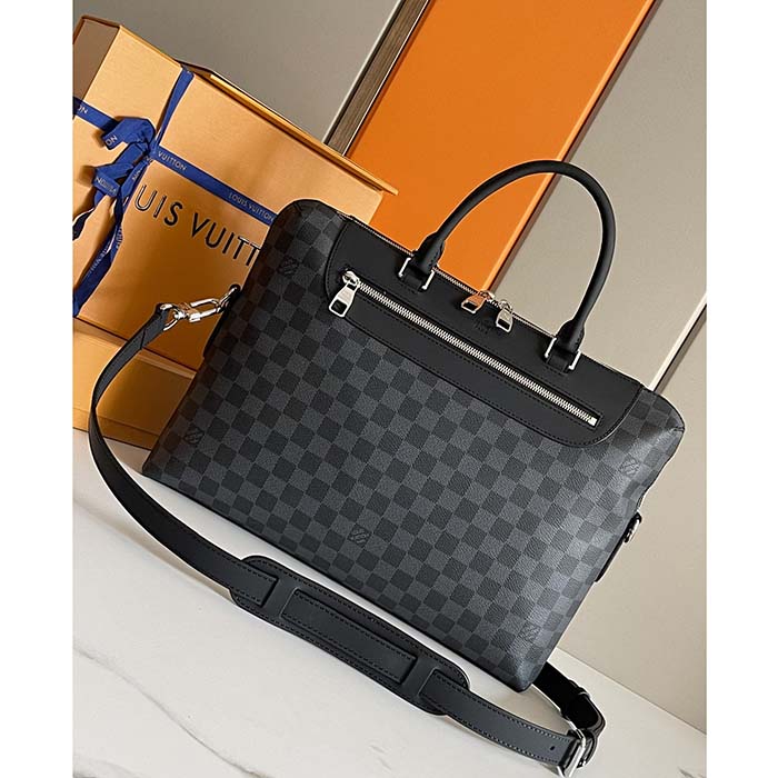 Louis Vuitton LV Unisex Porte-Documents Jour Damier Graphite Canvas Cowhide Leather