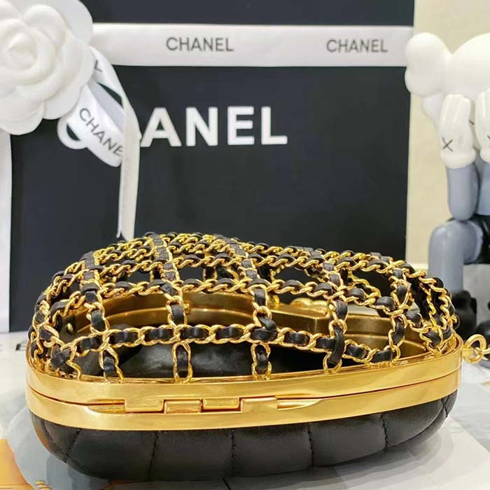 Chanel Women CC Heart Minaudiere Lambskin Gold-Tone Metal Black