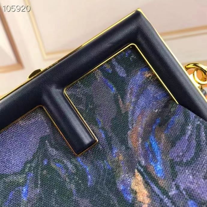 Fendi Women FF First Small Blue Marbled Fabric Bag