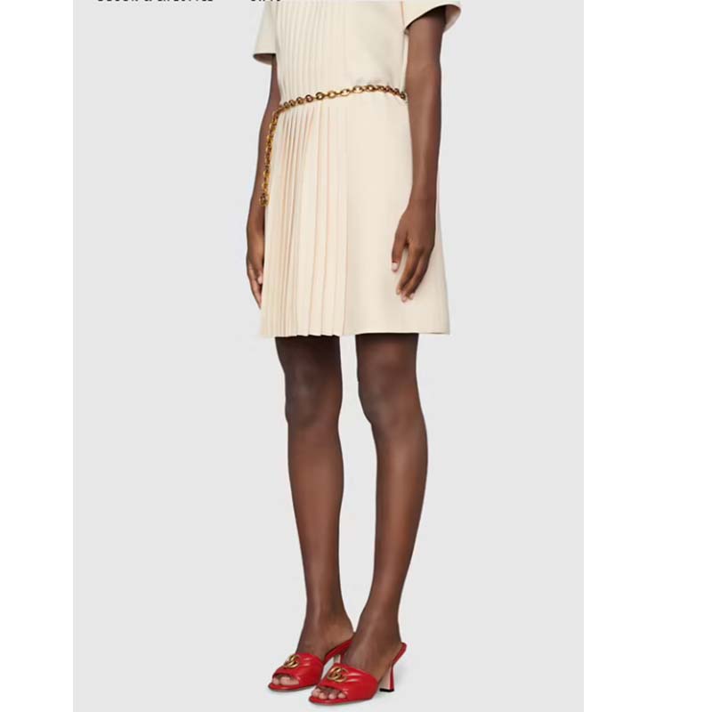 Gucci Women GG Double G Slide Sandal Red Chevron Matelassé Leather 7.6 cm Heel