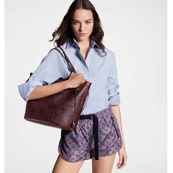 Louis Vuitton LV Unisex Neverfull MM Wine Red Monogram Empreinte Embossed Grained Cowhide Leather