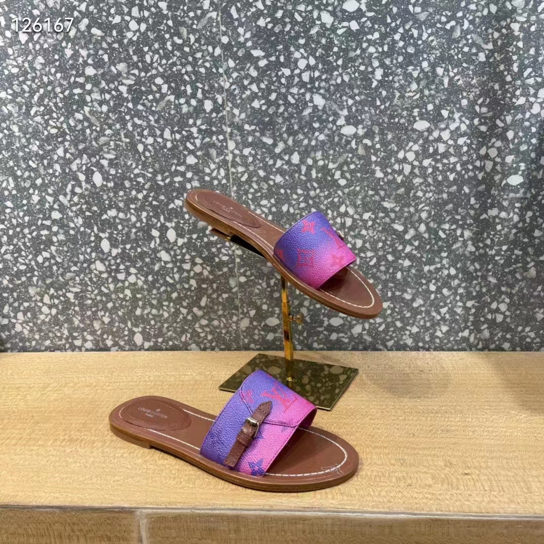 Louis Vuitton LV Women Lock It Flat Mule Fuchsia Pink Patent Monogram Canvas