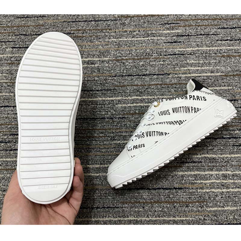 Louis Vuitton Unisex LV Time Out Sneaker Black Printed Calf Leather Monogram Flowers