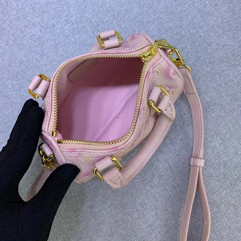 Louis Vuitton LV Women Nano Speedy Pink Monogram Empreinte Embossed Supple Grained Cowhide