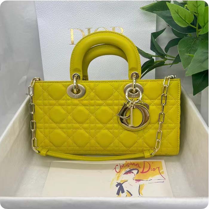 Dior Women CD Medium Lady D-Joy Bag Sage Green Cannage Lambskin