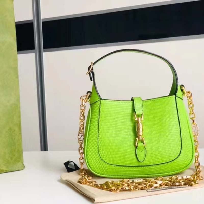 Gucci Women GG Jackie 1961 Lizard Mini Bag Pastel Green Lizard
