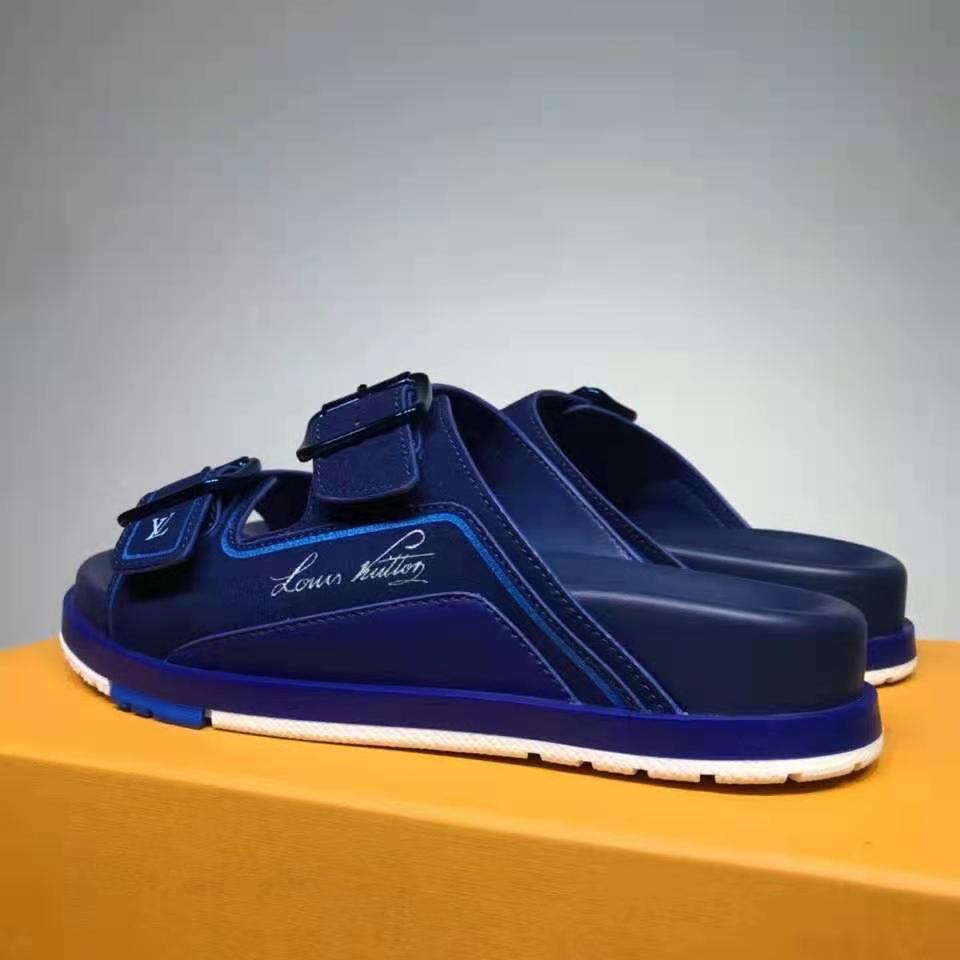 Louis Vuitton Unisex LV Trainer Mule Blue Monogram-Embossed Suede Calf Leather