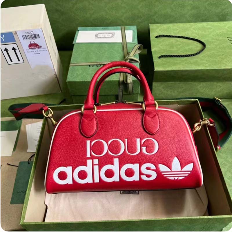 Gucci Unisex Adidas x Gucci Mini Duffle Bag Red Leather Interlocking G