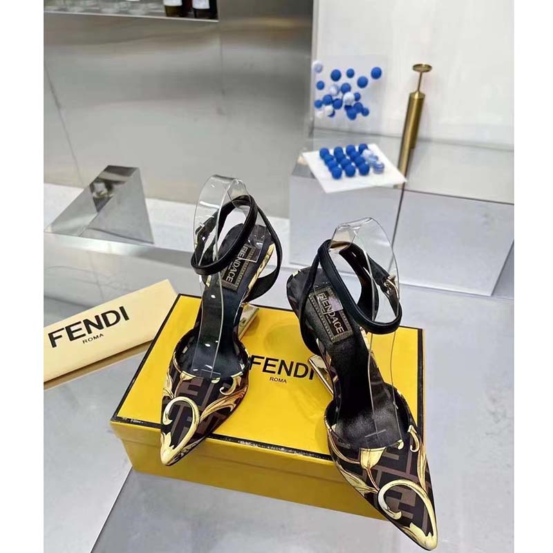 Fendi Women FF First Fendace Printed Silk High-Heeled Slingbacks 9.5 cm Heel