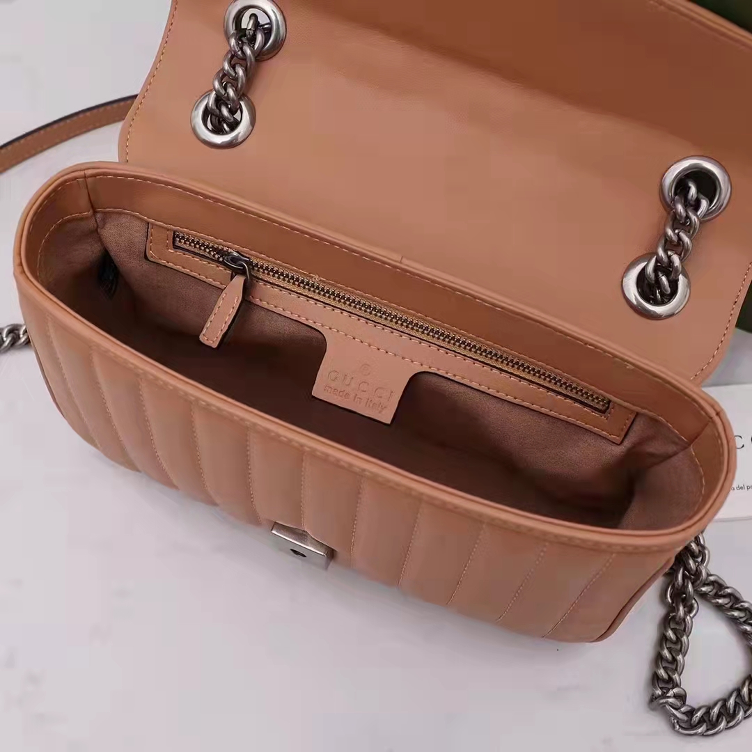 Gucci GG Women GG Marmont Small Beige Matelassé Shoulder Bag Double G