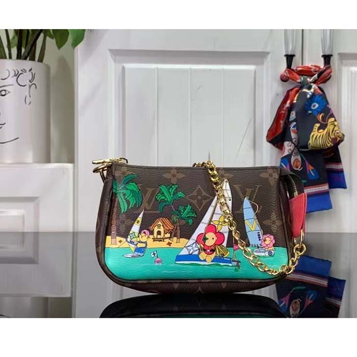 Louis Vuitton LV Unisex Mini Pochette Accessoires Dragon Fruit Pink Monogram Coated Canvas