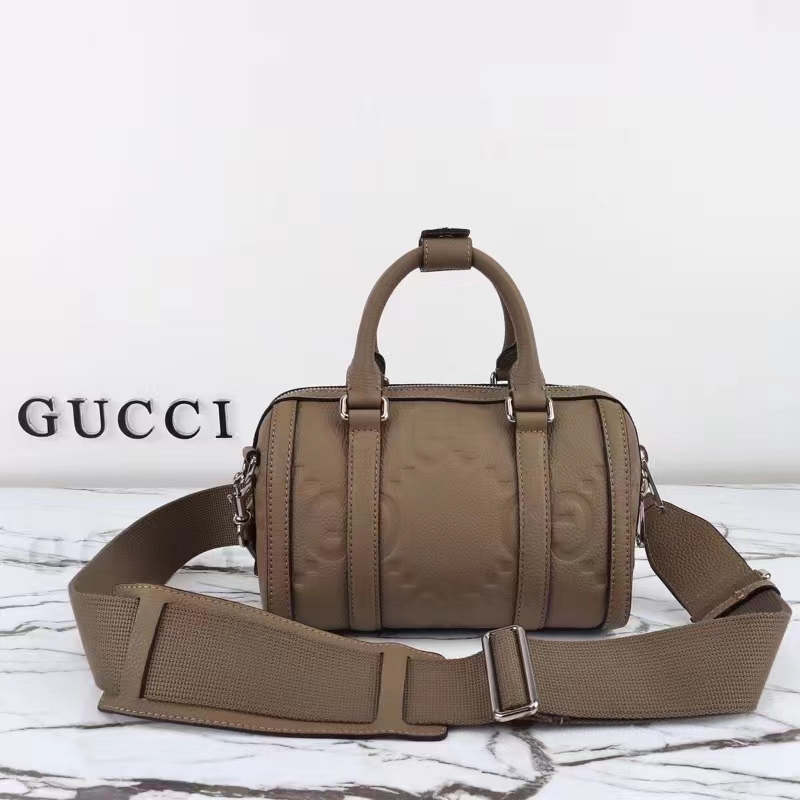 Gucci Unisex Jumbo GG Mini Duffle Bag Taupe Leather Double G Zip Closure