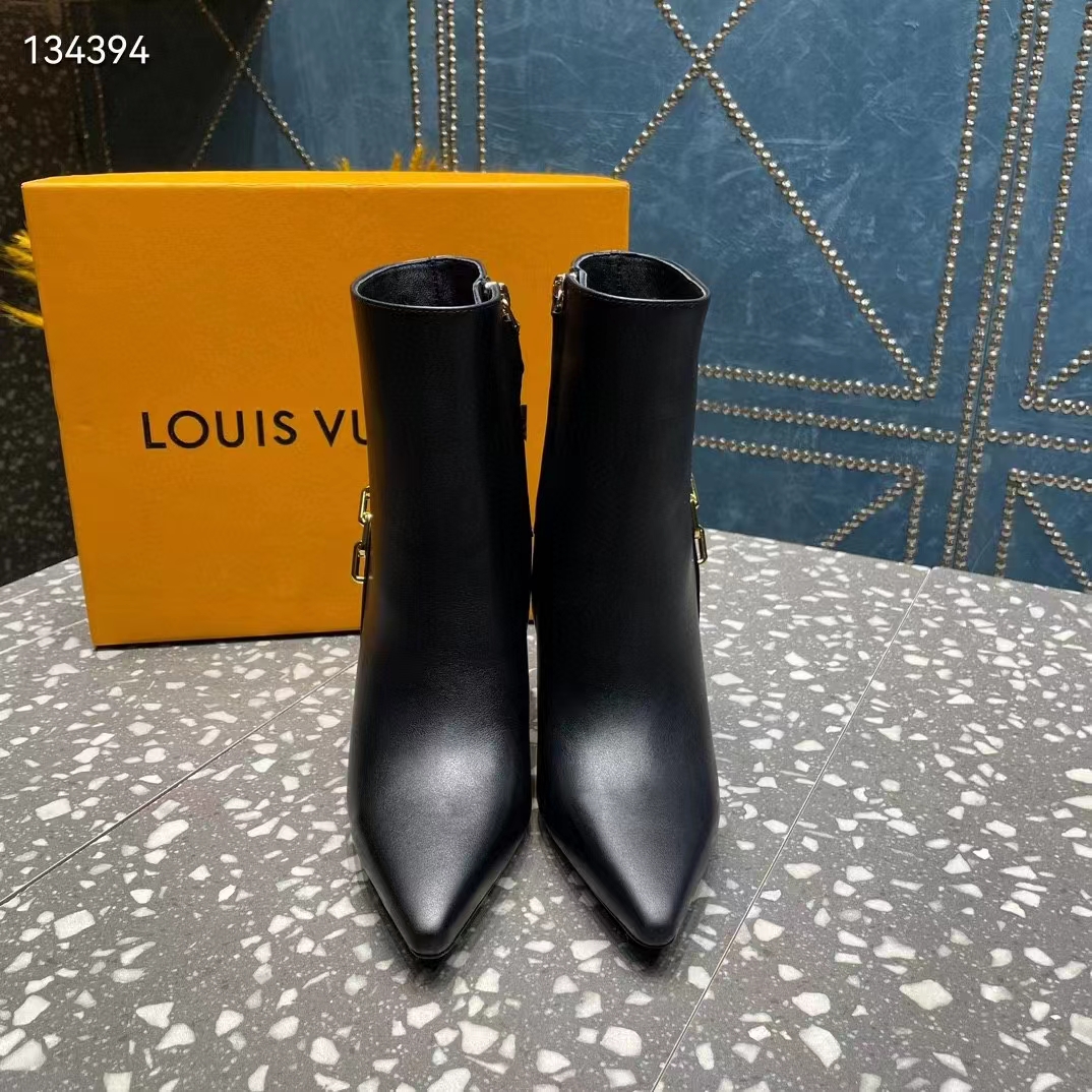 Louis Vuitton LV Women Sparkle Ankle Boot Black Lamb Leather Side Zip 9.5 CM Heel
