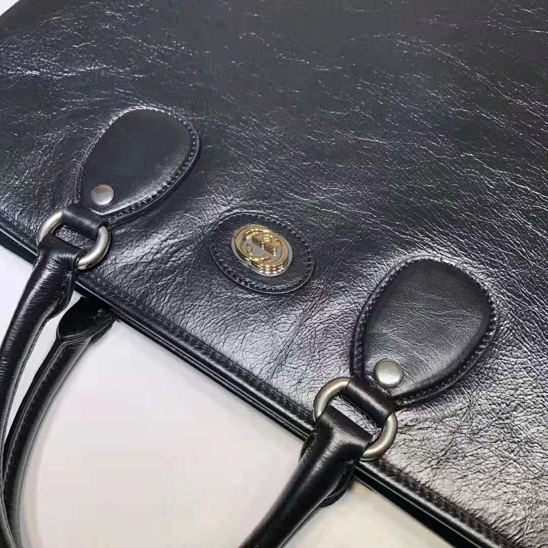 Gucci GG Men Soft Leather Tote in Black Soft Leather