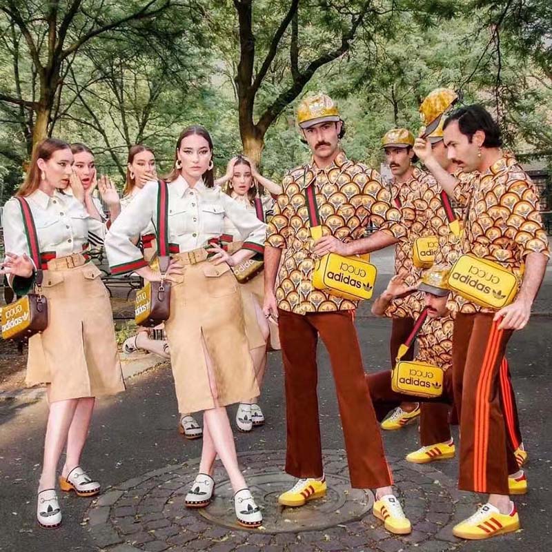 Gucci Unisex GG Adidas x Gucci Small Shoulder Bag Yellow Leather Green Red Web