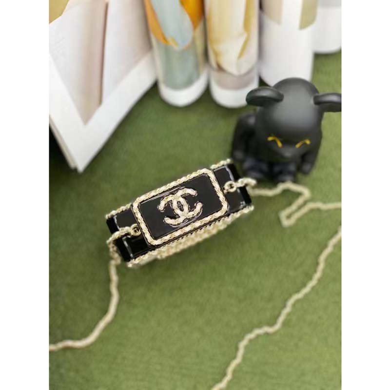 Chanel Women CC Evening Bag Lambskin Plexi Gold-Tone Metal Black White