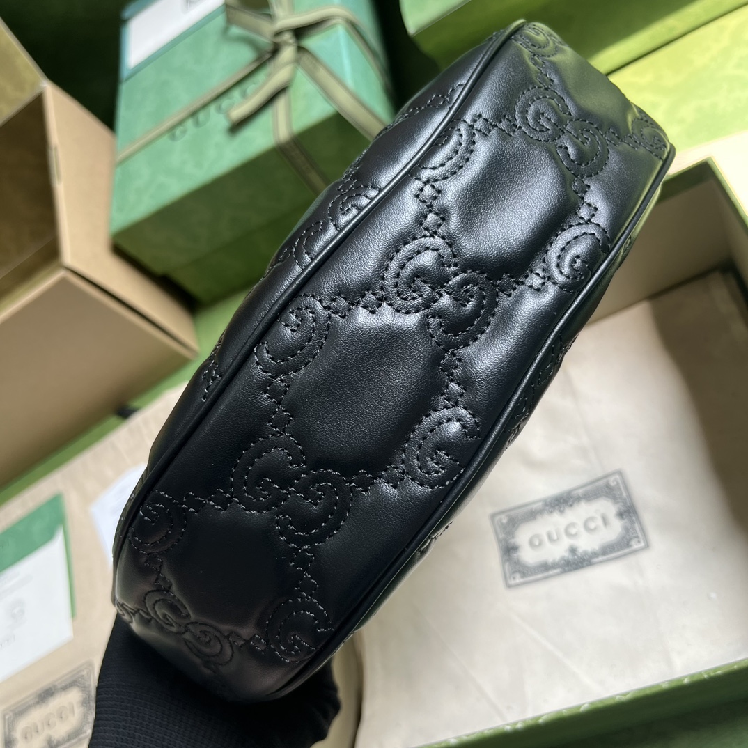 Gucci Women GG Matelassé Small Shoulder Bag Black Double G Zip Closure