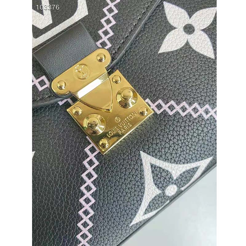 Louis Vuitton LV Women Pochette Metis Bag Black Embroidered Embossed Supple Grained Cowhide