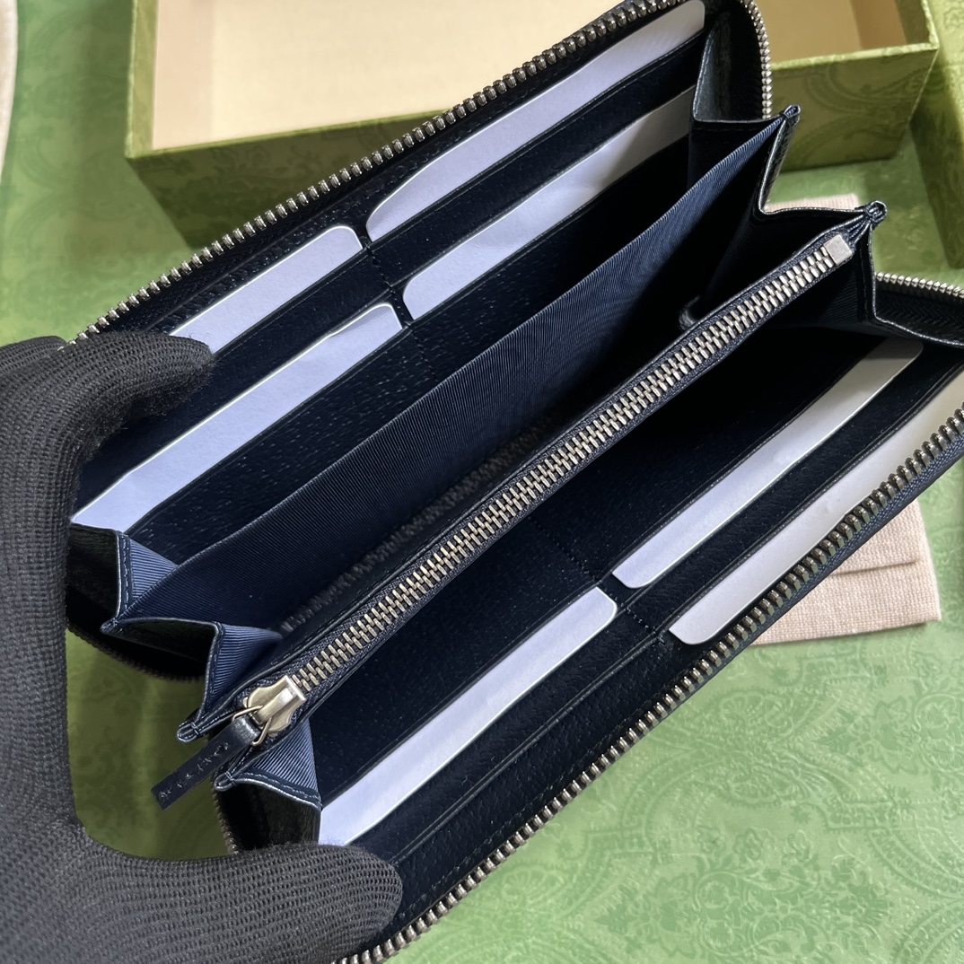 Gucci Unisex Ophidia GG Zip Around Wallet Blue Dark Blue GG Supreme Canvas