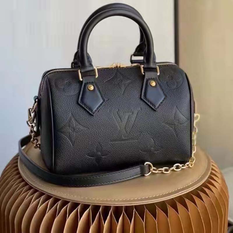 Louis Vuitton LV Women Speedy Bandoulière 20 Black Embossed Grained Cowhide Leather
