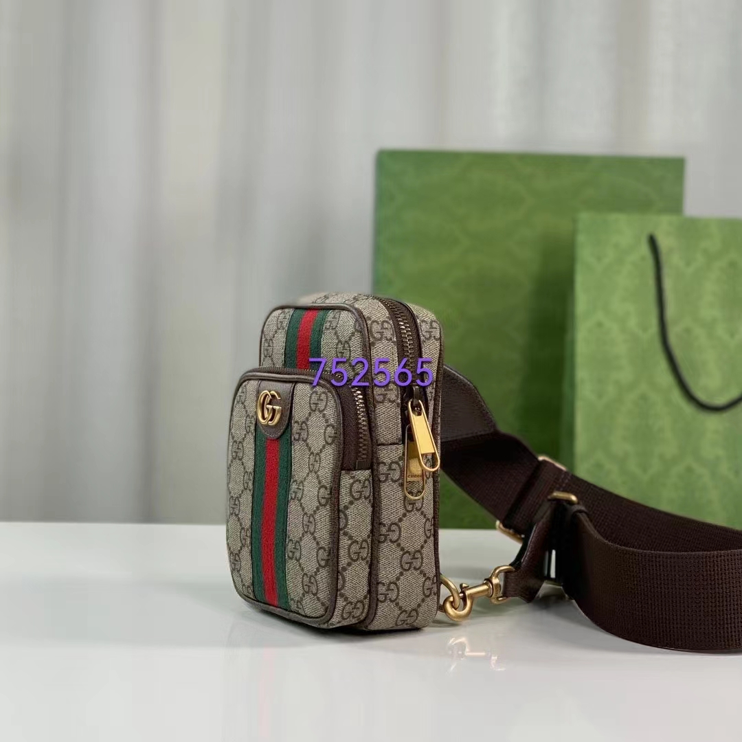 Gucci Unisex Ophidia GG Mini Bag Beige Ebony GG Supreme Canvas Double G