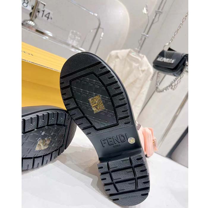 Fendi Women FF Domino Biker Boots Pink Nylon Polyamide Polyester 5 Cm Heel