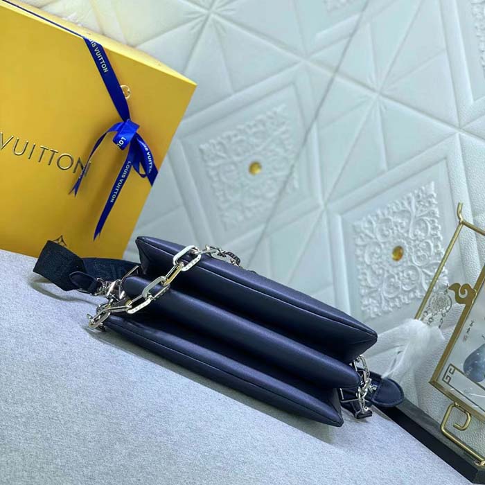 Louis Vuitton LV Women Coussin PM Handbag Marine Blue Monogram Embossed Puffy Lambskin Calfskin Leather