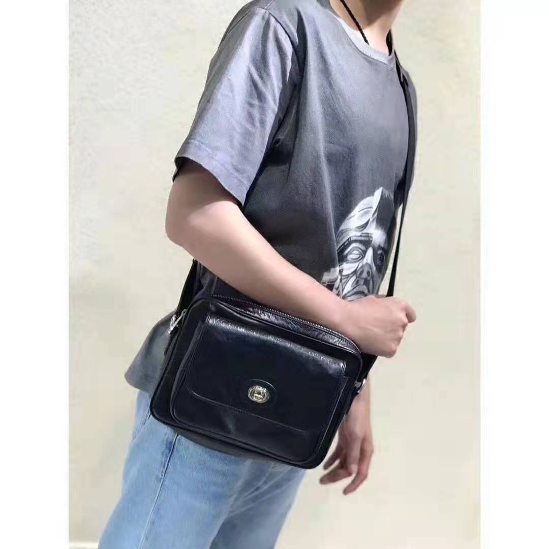 Gucci GG Men Leather Belt Bag in Black Soft Leather