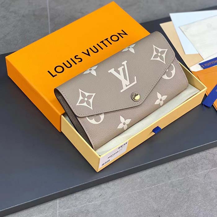 Louis Vuitton LV Unisex Sarah Wallet Cream Monogram Empreinte Embossed Supple Grained Cowhide Leather