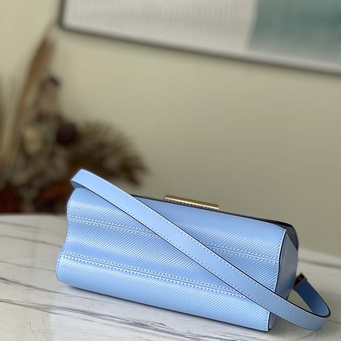 Louis Vuitton LV Women Twist MM Handbag Bleu Nuage Blue Epi Grained Leather