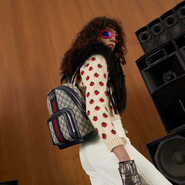 Gucci Unisex Ophidia GG Small Backpack Beige Blue GG Supreme Canvas