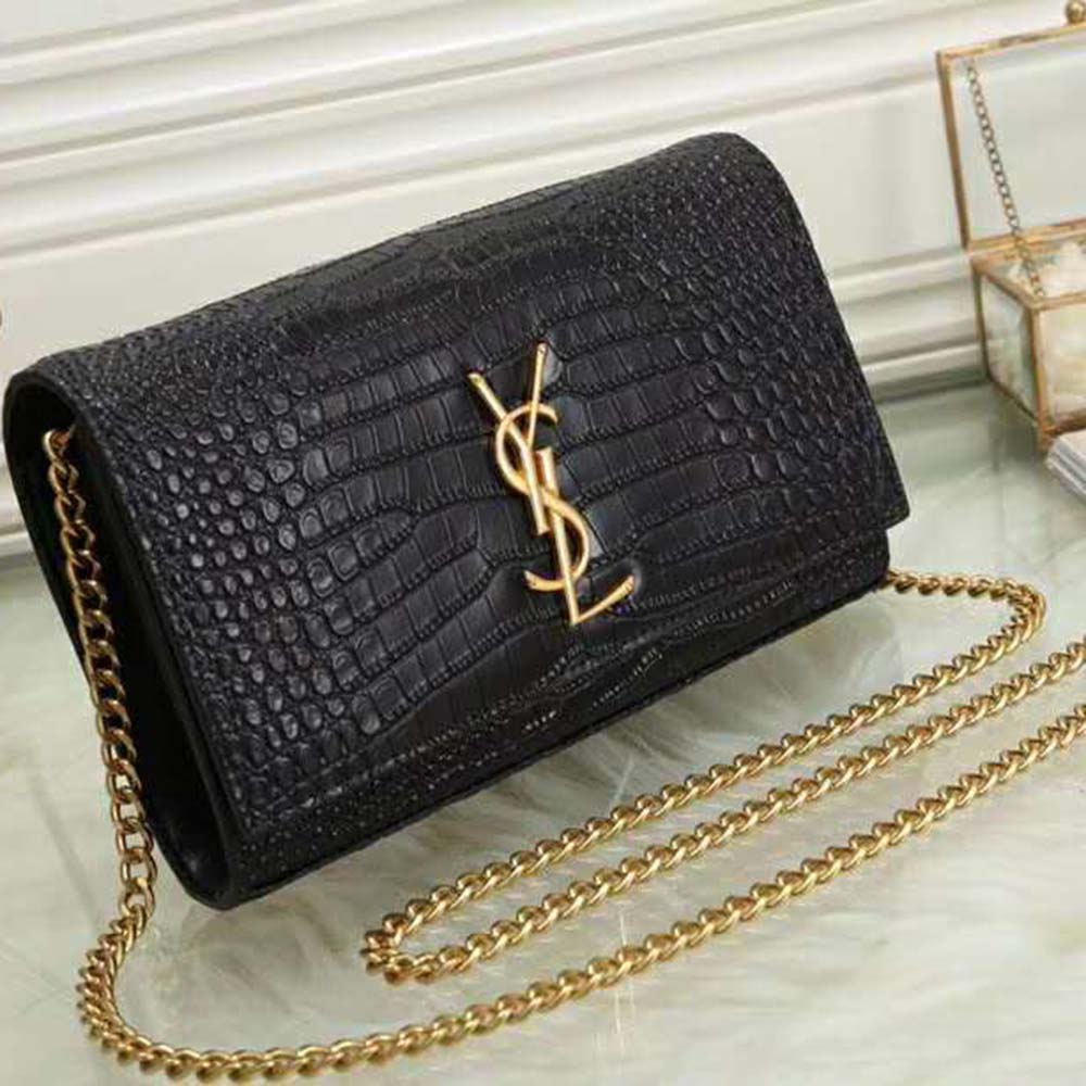 Saint Laurent YSL Women Sunset Medium Supple Crocodile Embossed Leather