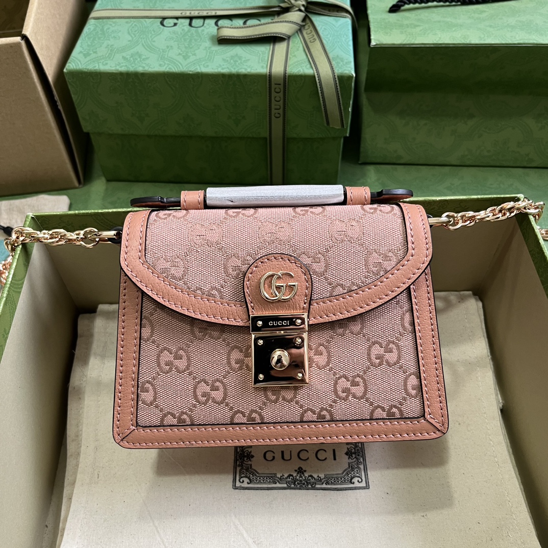 Gucci Women Dionysus GG Mini Shoulder Bag Pink Canvas Leather Padlock Closure