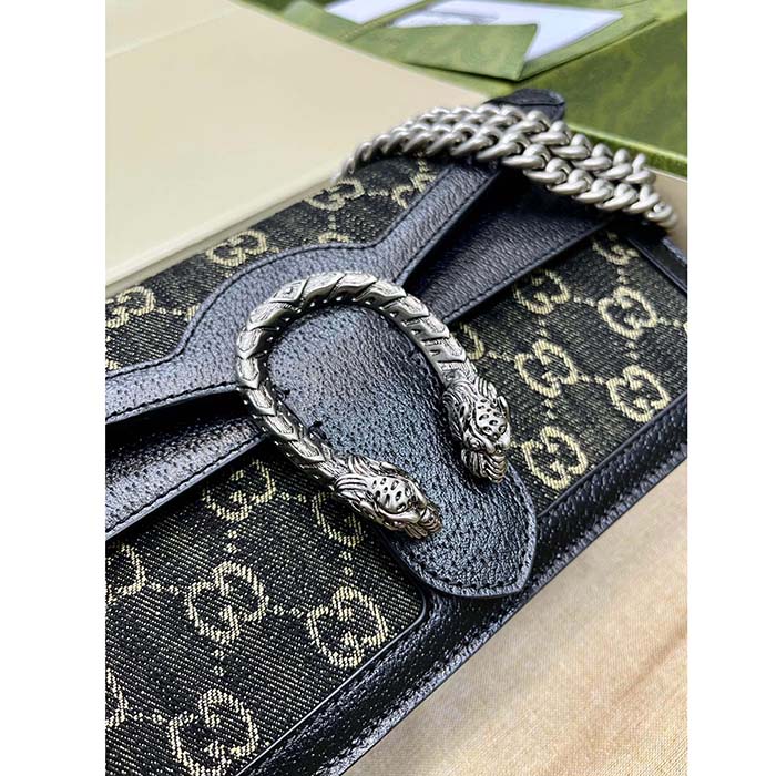 Gucci Women Dionysus GG Small Shoulder Bag Beige Blue Supreme Canvas