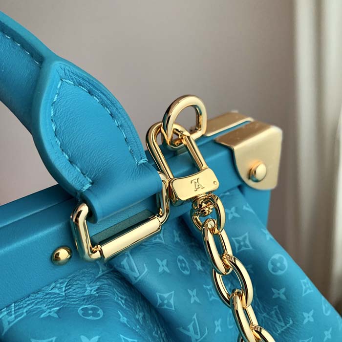 Louis Vuitton LV Women Monogram Clutch Blue Calfskin Leather S-Lock