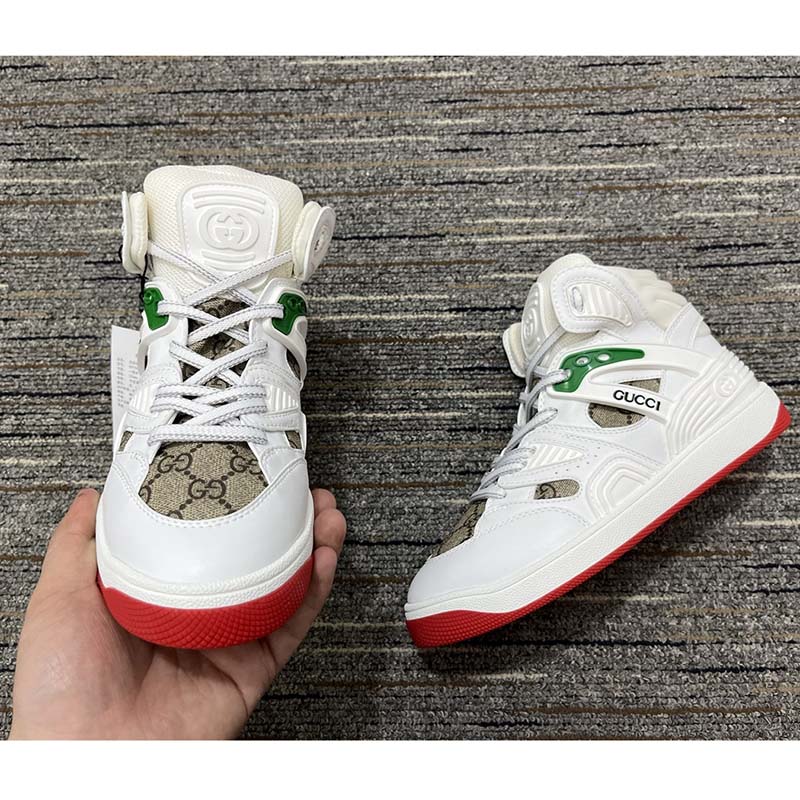 Gucci Unisex Gucci Basket Sneaker White Beige Ebony GG Supreme Canvas Low Heel