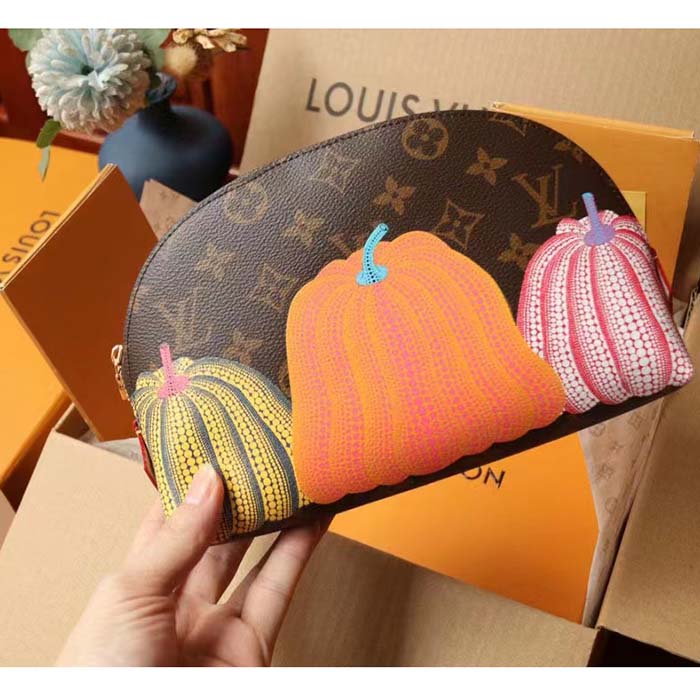 Louis Vuitton Unisex LV x YK Cosmetic Pouch Monogram Coated Canvas Colorful Pumpkin Print