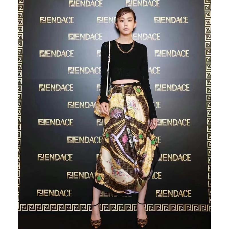 Fendi Women First Medium Fendace White Yellow Printed Silk Bag