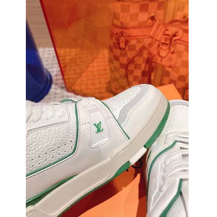 Louis Vuitton Unisex LV Trainer Sneaker Green Grained Calf Leather Rubber Initials