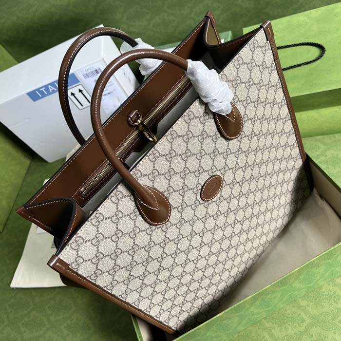 Gucci Unisex Small Tote Interlocking G Beige Ebony GG Supreme Canvas